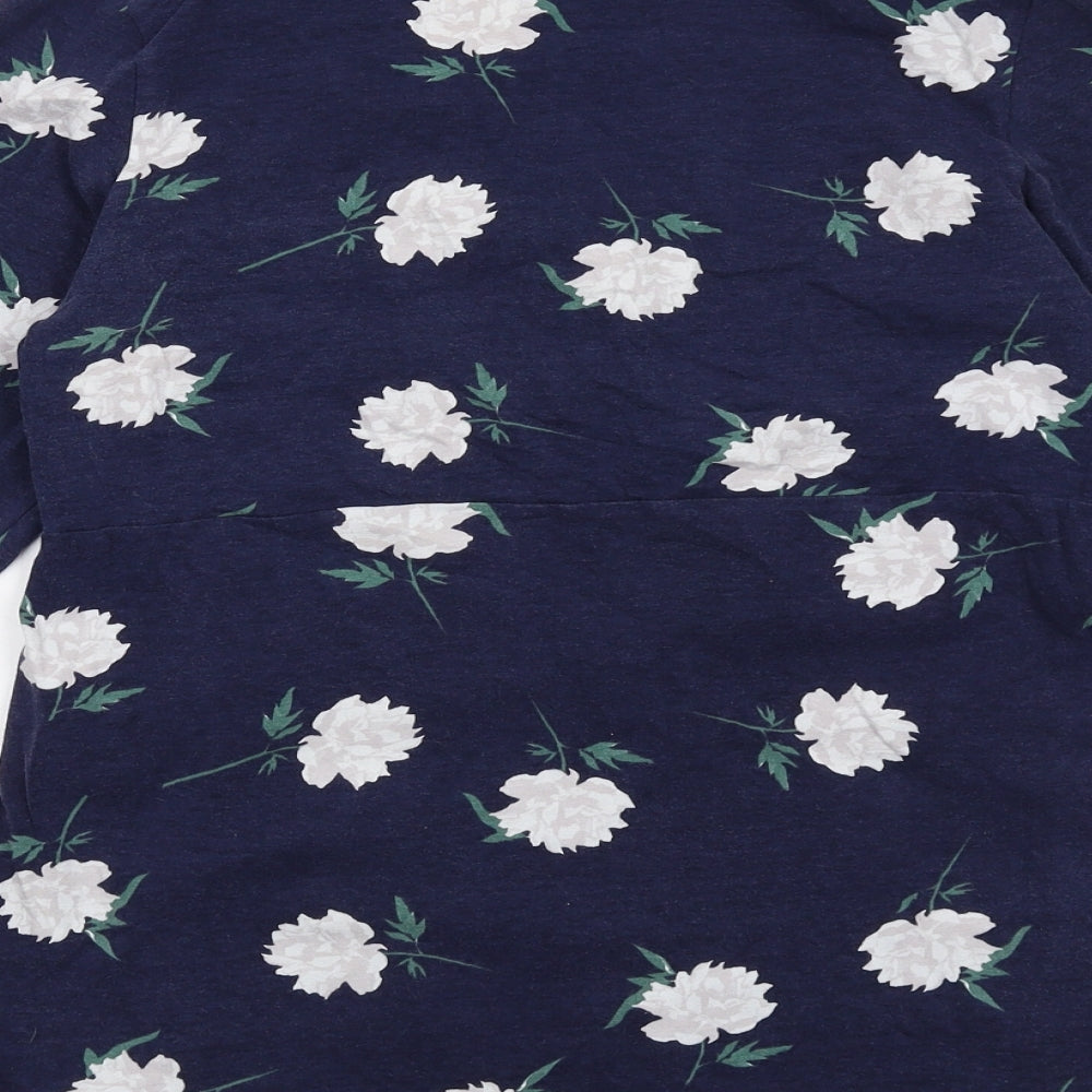 Dorothy Perkins Womens Blue Floral Cotton Basic T-Shirt Size 12 V-Neck