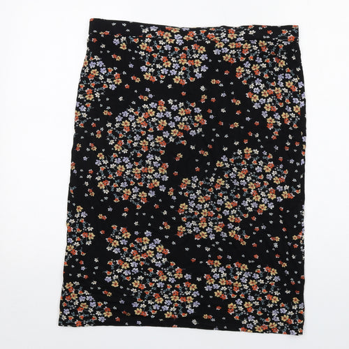 Bonmarché Womens Black Floral Viscose A-Line Skirt Size 16