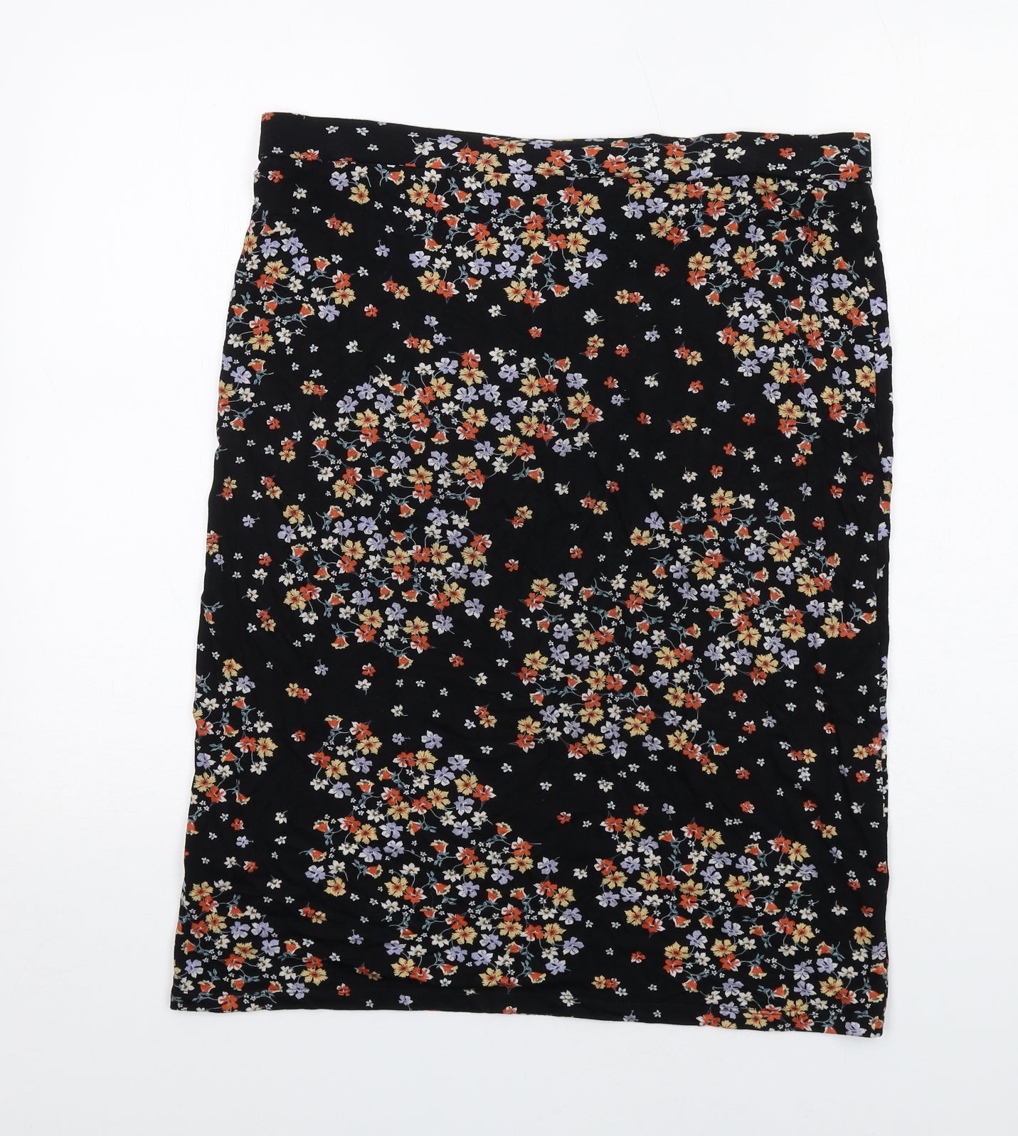 Bonmarché Womens Black Floral Viscose A-Line Skirt Size 16