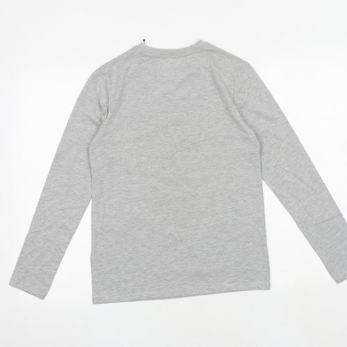 Marks and Spencer Boys Grey Cotton Basic T-Shirt Size 11-12 Years Round Neck Pullover - One Team