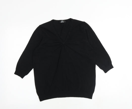 Marks and Spencer Womens Black V-Neck Viscose Pullover Jumper Size 16