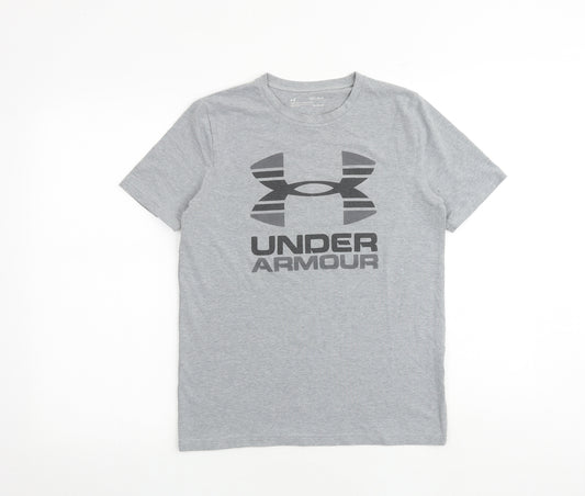 Under armour Boys Grey Cotton Basic T-Shirt Size L Round Neck Pullover