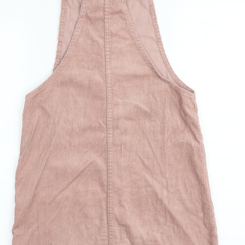 Denim & Co. Womens Pink 100% Cotton Pinafore/Dungaree Dress Size 6 Square Neck Button