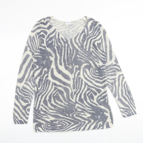 Together Womens Blue V-Neck Animal Print Acrylic Pullover Jumper Size 8 - Size 8-10 Zebra Print