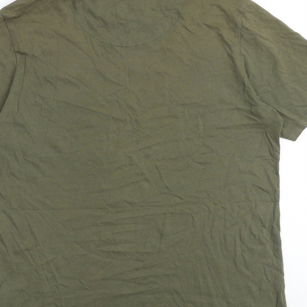 River Island Mens Green Cotton T-Shirt Size S Round Neck