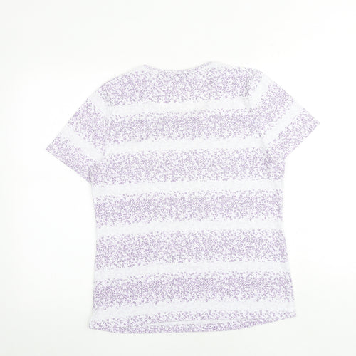 Bonmarché Womens Purple Striped Polyester Basic T-Shirt Size M Round Neck