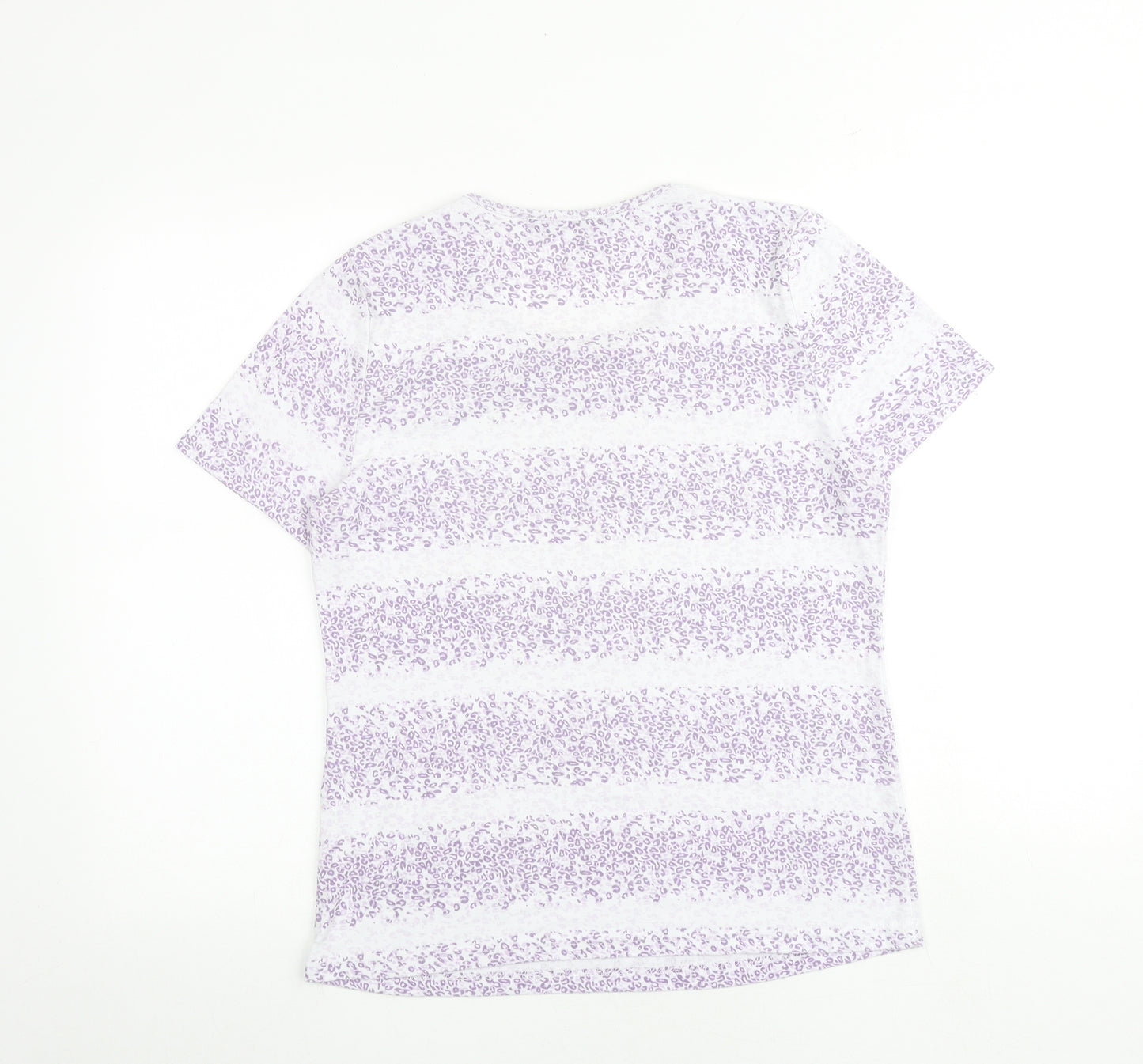 Bonmarché Womens Purple Striped Polyester Basic T-Shirt Size M Round Neck