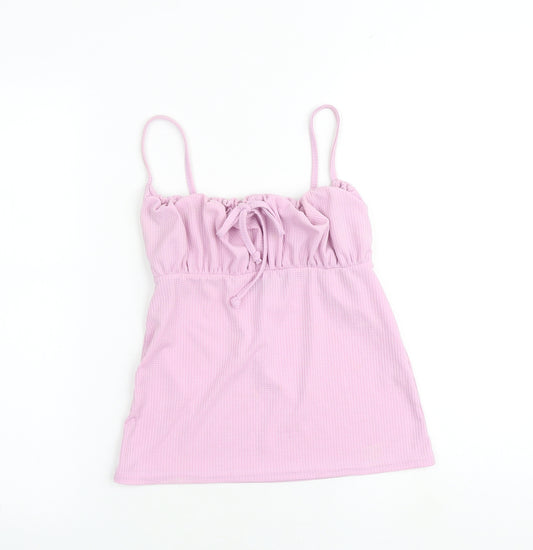 PRETTYLITTLETHING Womens Pink Polyester Basic Tank Size 12 Square Neck