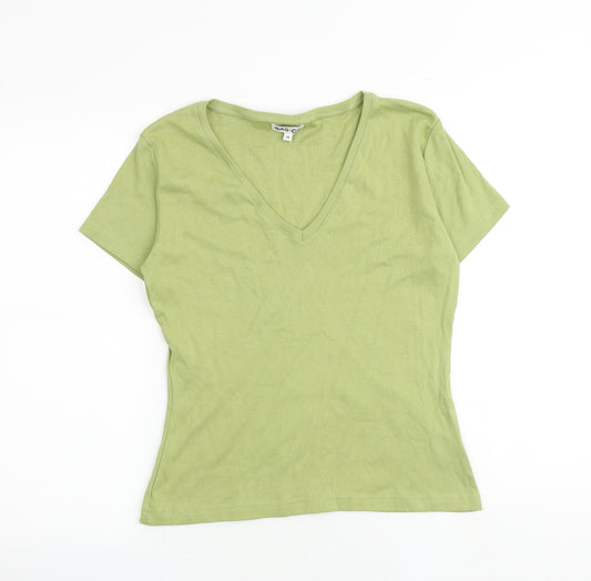 Basics Womens Green 100% Cotton Basic T-Shirt Size 14 V-Neck