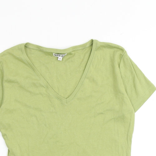 Basics Womens Green 100% Cotton Basic T-Shirt Size 14 V-Neck