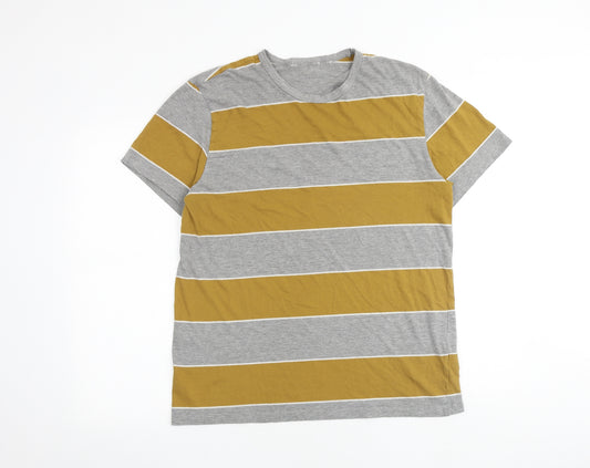 NEXT Mens Multicoloured Striped Cotton T-Shirt Size L Round Neck