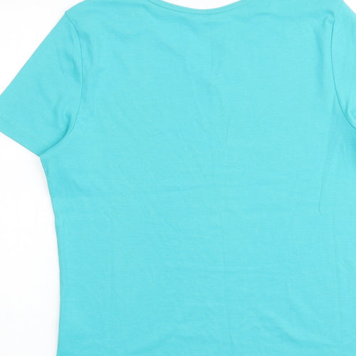 Bonmarché Womens Blue 100% Cotton Basic T-Shirt Size S V-Neck