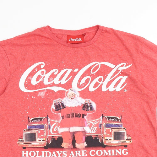 Coca-Cola Mens Red Cotton T-Shirt Size M Round Neck - Christmas Holidays are coming