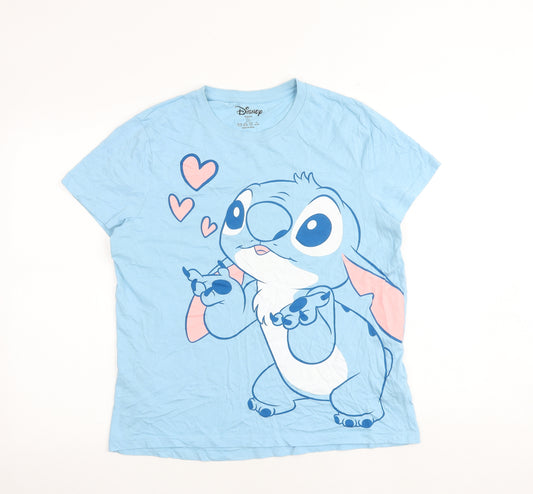Disney Womens Blue Cotton Basic T-Shirt Size 10 Round Neck - Size 10-12 Stitch