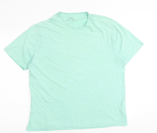 Marks and Spencer Mens Green Cotton T-Shirt Size L Round Neck