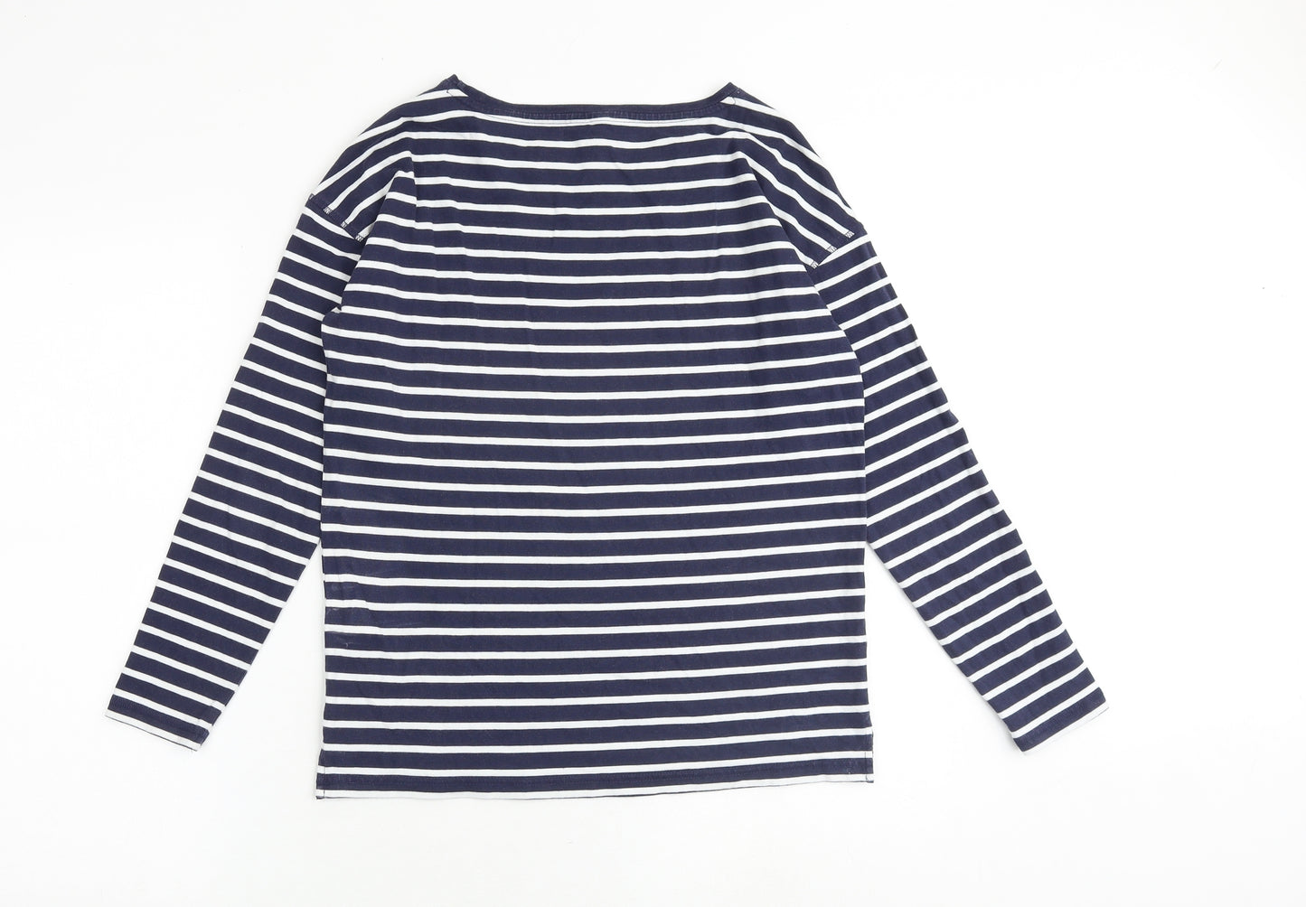 Joules Womens Blue Striped 100% Cotton Basic T-Shirt Size 8 Round Neck