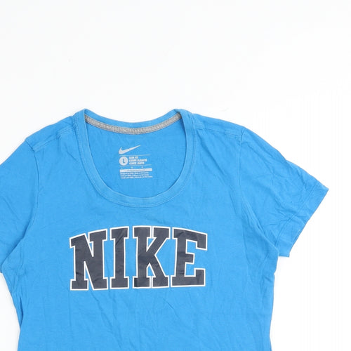 Nike Womens Blue 100% Cotton Basic T-Shirt Size L Scoop Neck