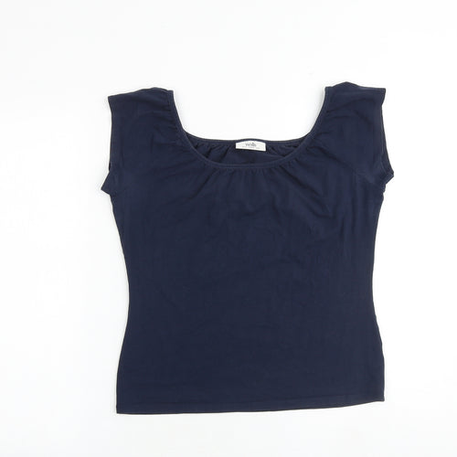 Wallis Womens Blue Cotton Basic T-Shirt Size 12 Round Neck