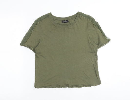 Topshop Womens Green Cotton Basic T-Shirt Size 12 Round Neck