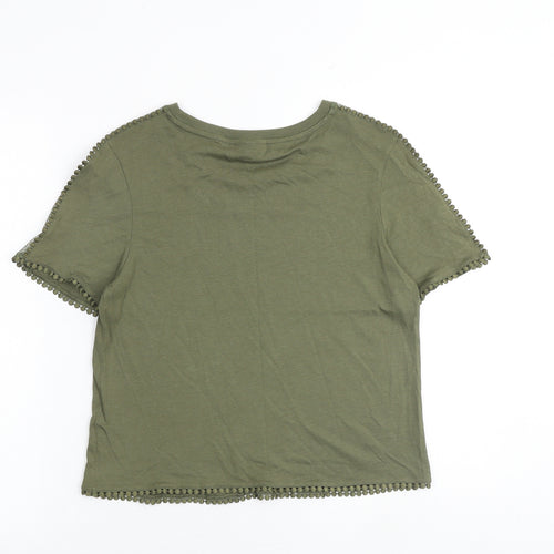 Topshop Womens Green Cotton Basic T-Shirt Size 12 Round Neck