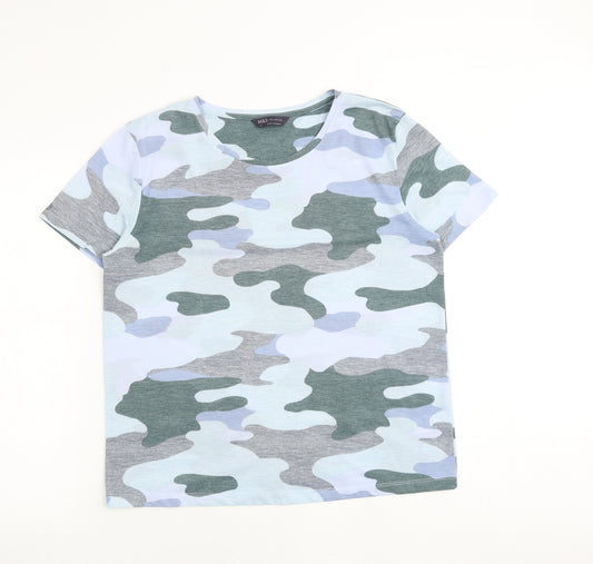 Marks and Spencer Womens Multicoloured Camouflage Polyester Basic T-Shirt Size 12 Round Neck