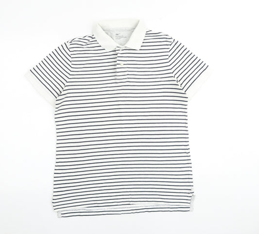 Gap Mens White Striped 100% Cotton Polo Size S Collared Button