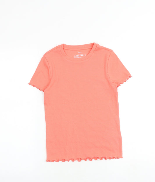 Marks and Spencer Girls Pink Cotton Basic T-Shirt Size 10-11 Years Round Neck Pullover