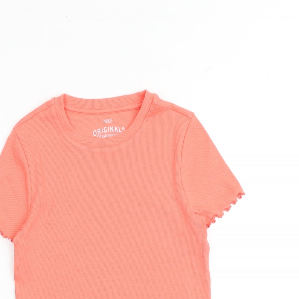 Marks and Spencer Girls Pink Cotton Basic T-Shirt Size 10-11 Years Round Neck Pullover