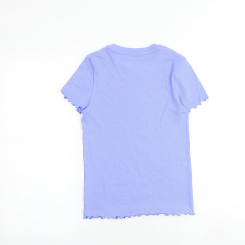 Marks and Spencer Girls Purple Cotton Basic T-Shirt Size 10-11 Years Round Neck Pullover
