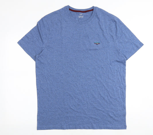 Marks and Spencer Mens Blue Cotton T-Shirt Size L Round Neck - Aeroplane