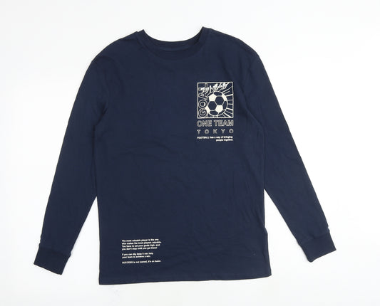 Marks and Spencer Boys Blue Cotton Basic T-Shirt Size 12-13 Years Round Neck Pullover - One Team Tokyo