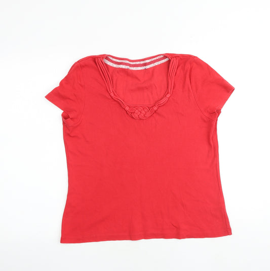 Debenhams Womens Red 100% Cotton Basic T-Shirt Size 16 Scoop Neck