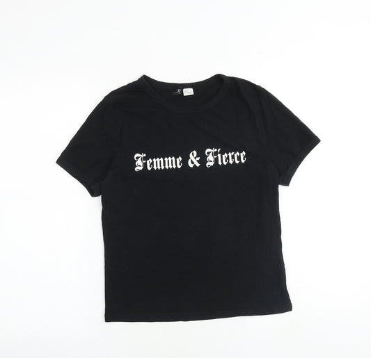 H&M Womens Black Cotton Basic T-Shirt Size M Round Neck - Femme & Fierce