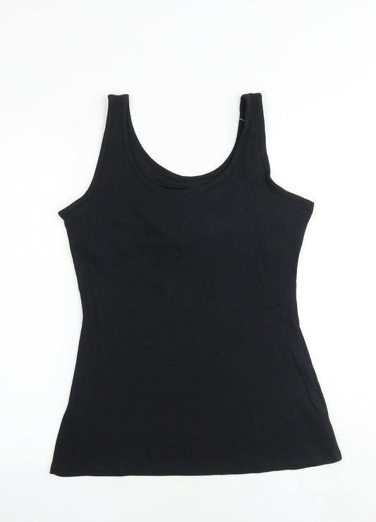 Marks and Spencer Womens Black Cotton Basic Tank Size 18 Scoop Neck