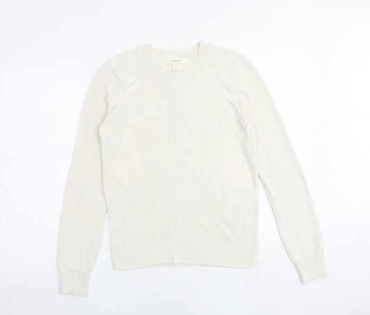 Per Una Womens Ivory Round Neck Cotton Pullover Jumper Size 10