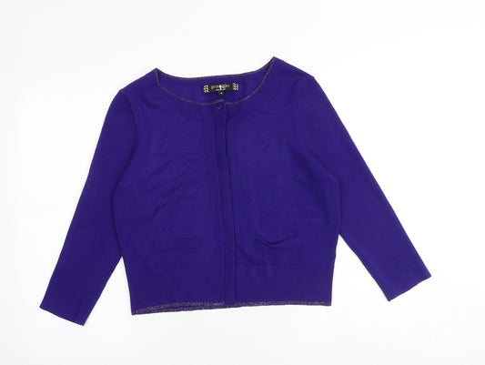 Principles Womens Purple Round Neck Acrylic Cardigan Jumper Size 16
