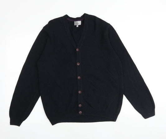 Marks and Spencer Mens Black V-Neck Cotton Cardigan Jumper Size M Long Sleeve