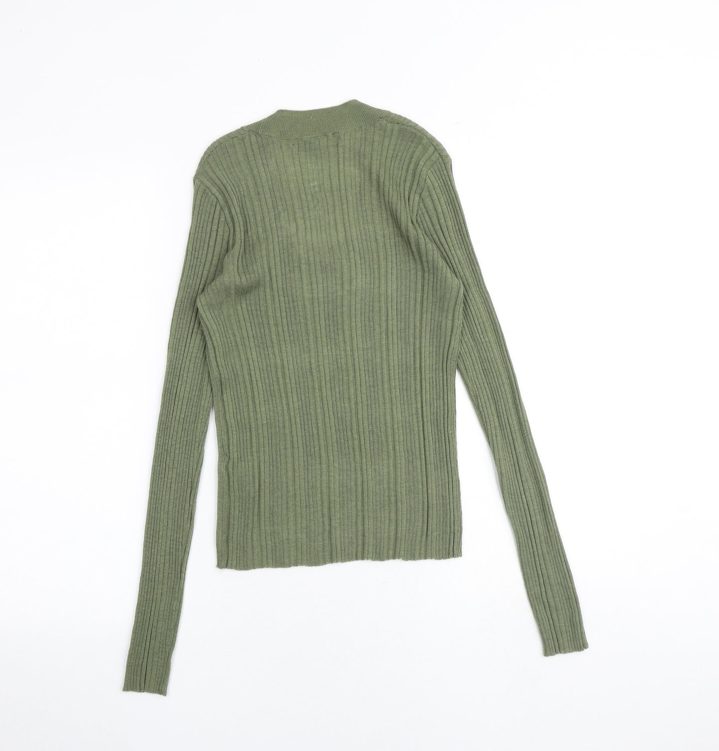 Zara Womens Green Scoop Neck Nylon Pullover Jumper Size S Pullover - Ribbed