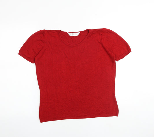 Marks and Spencer Womens Red Acrylic Basic T-Shirt Size 16 Round Neck