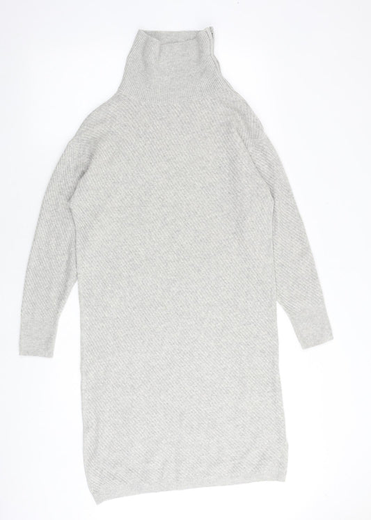 Monsoon Womens Grey Acrylic Jumper Dress Size M High Neck Zip