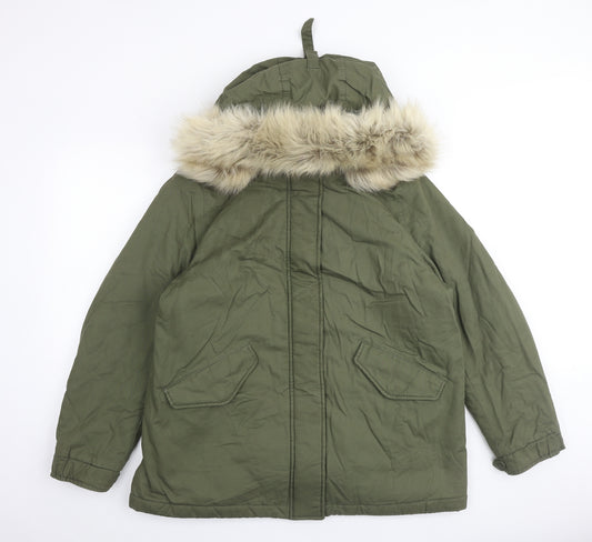 Marks and Spencer Womens Green Parka Coat Size 16 Zip