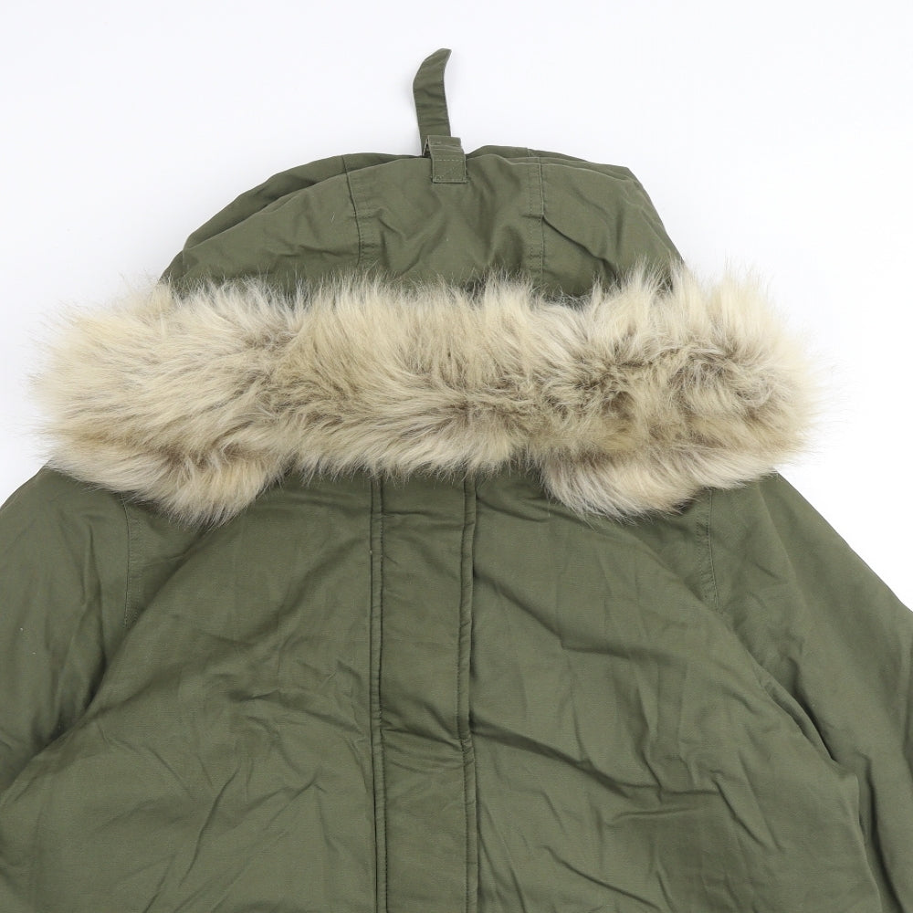 Marks and Spencer Womens Green Parka Coat Size 16 Zip