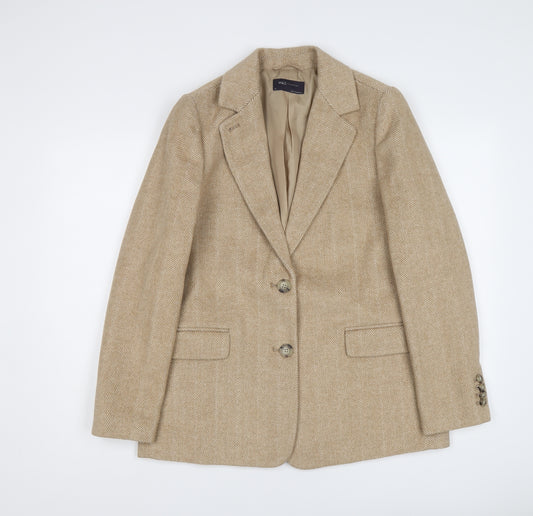 Marks and Spencer Womens Beige Geometric Jacket Blazer Size 12 Button