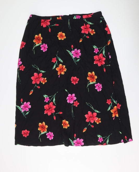 Maggie McNaughton Womens Black Floral Viscose A-Line Skirt Size 20 Zip