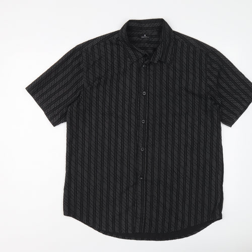 UrbanSpirit Mens Black Striped Polyester Button-Up Size L Collared Button