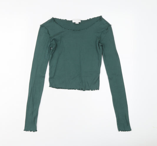 Topshop Womens Green Cotton Basic T-Shirt Size 8 Boat Neck - Lettuce Hem