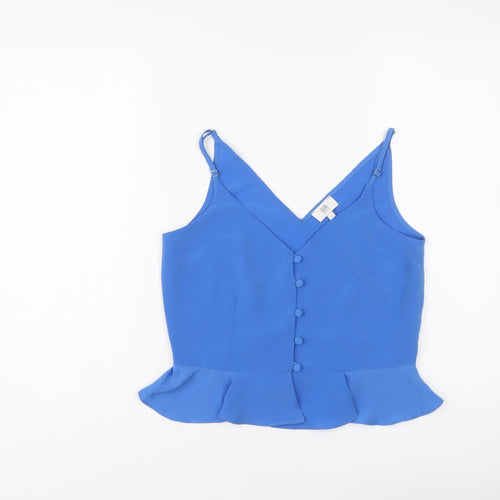 River Island Womens Blue Polyester Basic Tank Size 8 V-Neck
