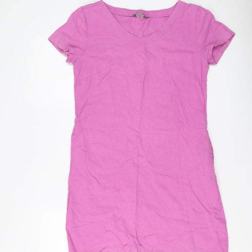 Lily & Me Womens Pink Linen A-Line Size 10 V-Neck