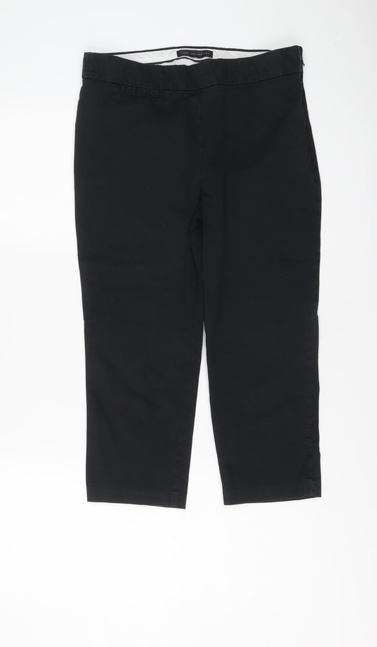 Marks and Spencer Womens Black Cotton Capri Trousers Size 10 L20 in Regular Zip