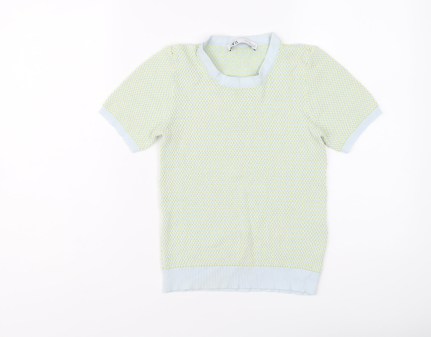 Zara Womens Green Viscose Basic T-Shirt Size M Round Neck